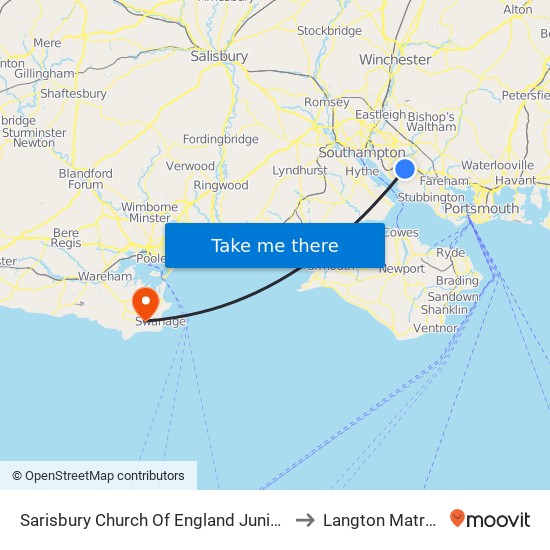 Sarisbury Church Of England Junior School to Langton Matravers map