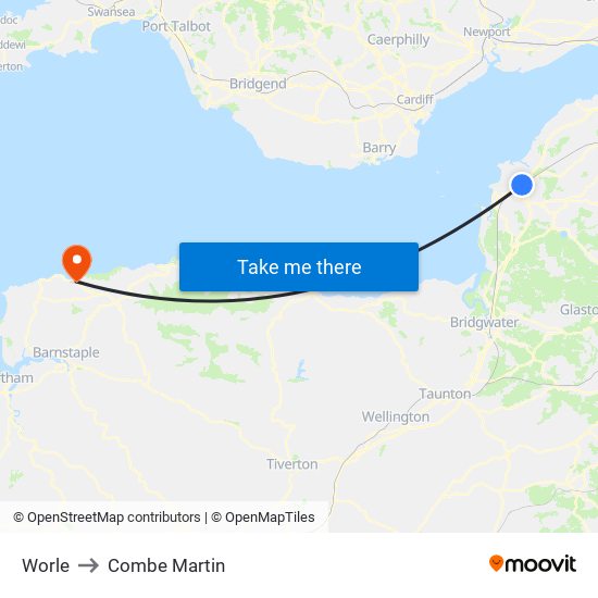 Worle to Combe Martin map