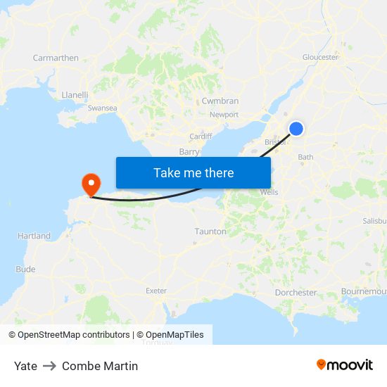 Yate to Combe Martin map