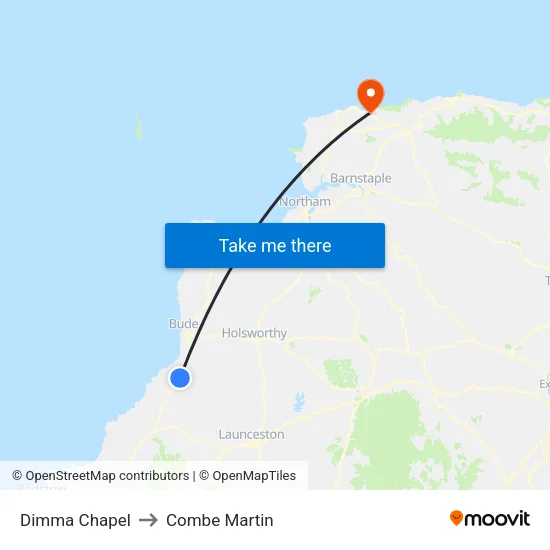 Dimma Chapel to Combe Martin map
