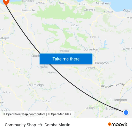 Community Shop to Combe Martin map