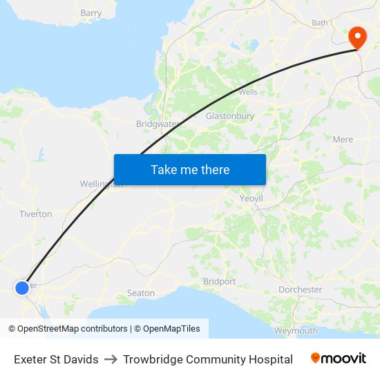 Exeter St Davids to Trowbridge Community Hospital map
