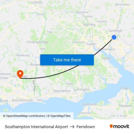 Southampton International Airport to Ferndown map