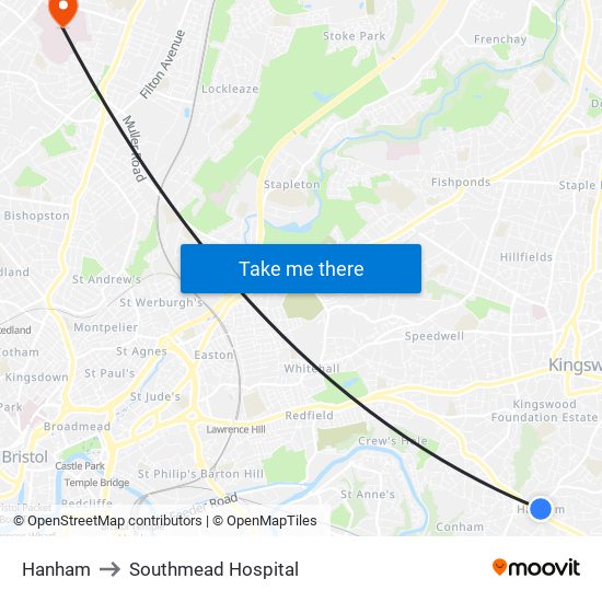 Hanham to Southmead Hospital map