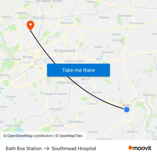 Bath Bus Station to Southmead Hospital map