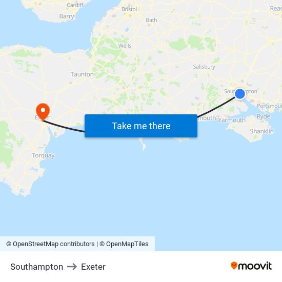 Southampton to Exeter map
