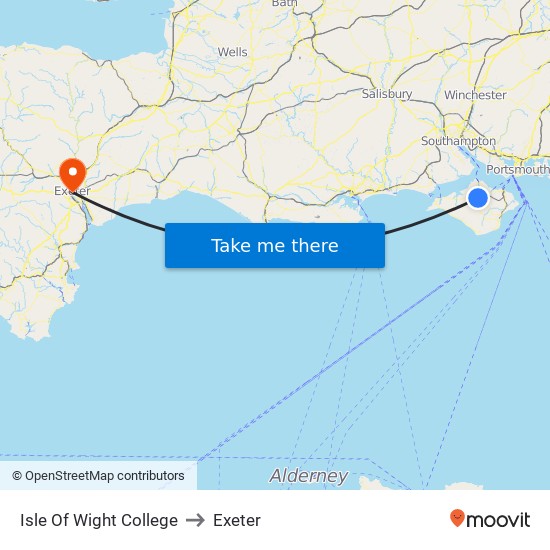 Isle Of Wight College to Exeter map