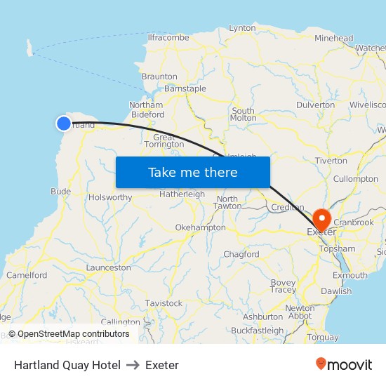 Hartland Quay Hotel to Exeter map