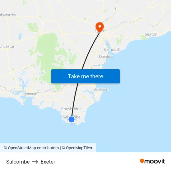 Salcombe to Exeter map