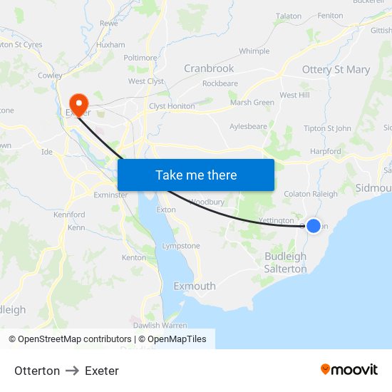 Otterton to Exeter map