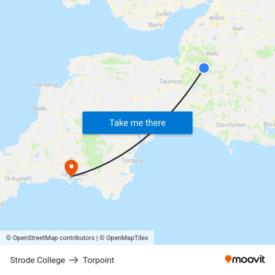 Strode College to Torpoint map