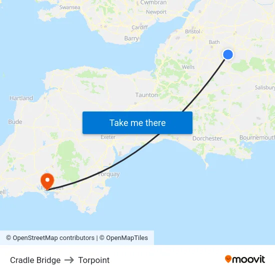 Cradle Bridge to Torpoint map