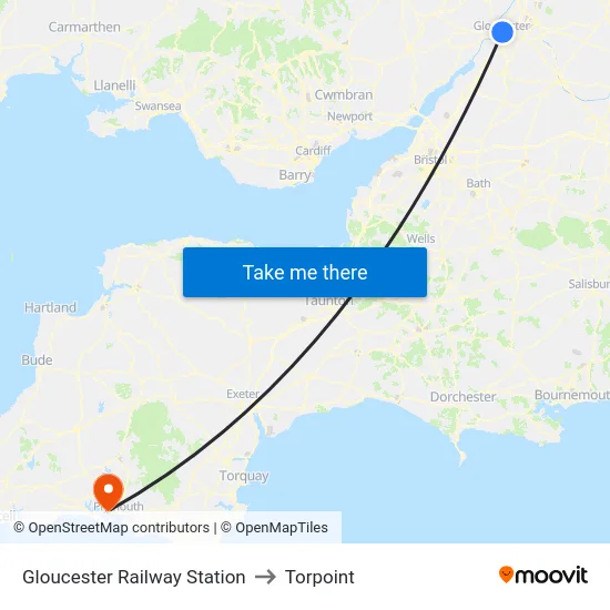 Gloucester Railway Station to Torpoint map