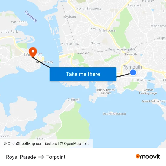 Royal Parade to Torpoint map