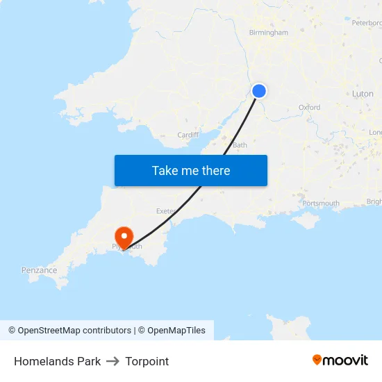 Homelands Park to Torpoint map
