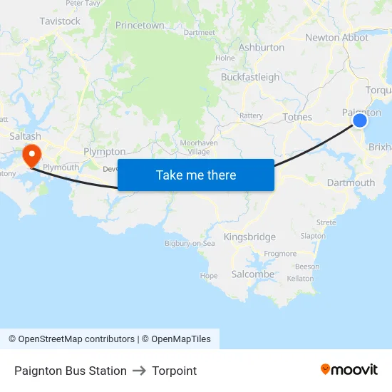Paignton Bus Station to Torpoint map