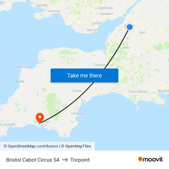 Bristol Cabot Circus S4 to Torpoint map