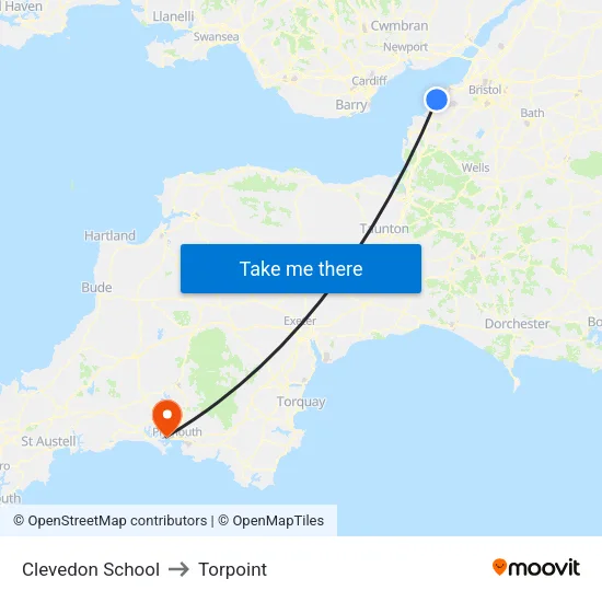 Clevedon School to Torpoint map