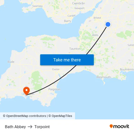 Bath Abbey to Torpoint map