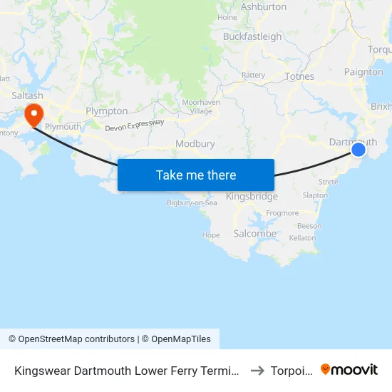 Kingswear Dartmouth Lower Ferry Terminal to Torpoint map