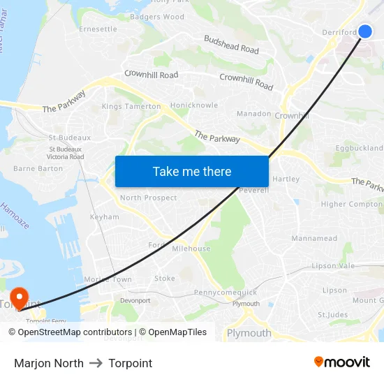Marjon North to Torpoint map