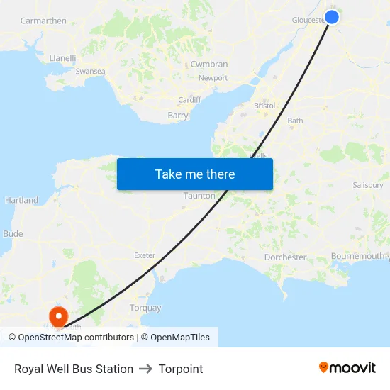 Royal Well Bus Station to Torpoint map