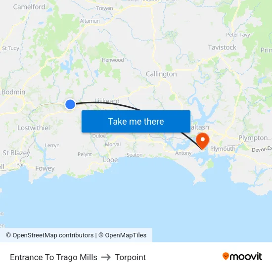 Entrance To Trago Mills to Torpoint map