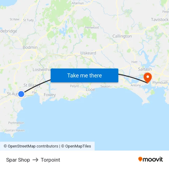 Spar Shop to Torpoint map