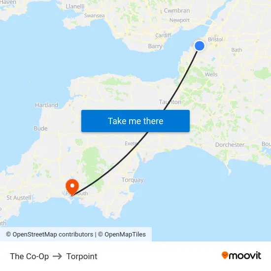 The Co-Op to Torpoint map