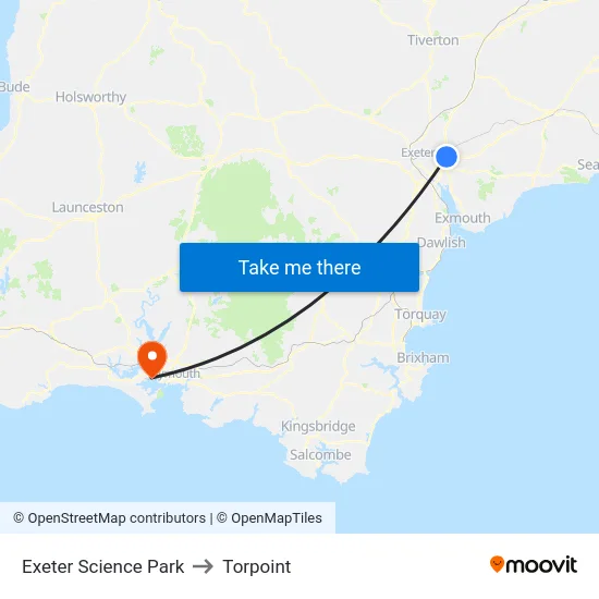Exeter Science Park to Torpoint map