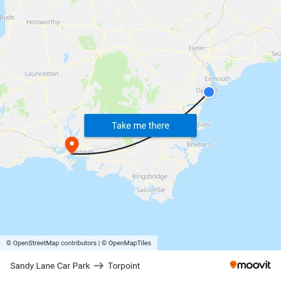 Sandy Lane Car Park to Torpoint map
