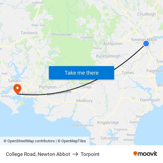 College Road, Newton Abbot to Torpoint map