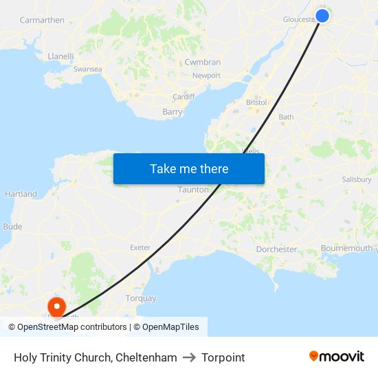 Holy Trinity Church, Cheltenham to Torpoint map