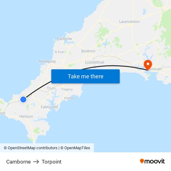 Camborne to Torpoint map