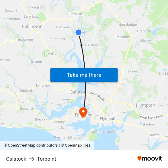 Calstock to Torpoint map