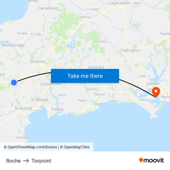 Roche to Torpoint map