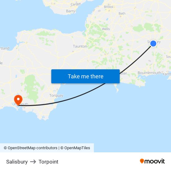 Salisbury to Torpoint map