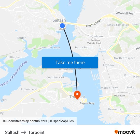 Saltash to Torpoint map