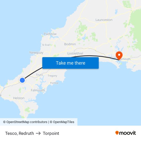 Tesco, Redruth to Torpoint map