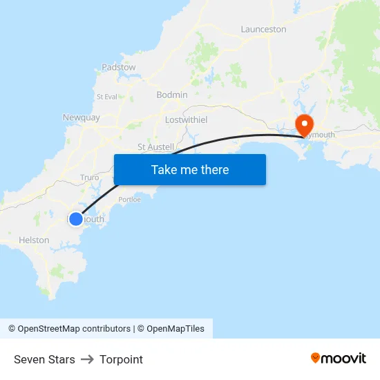 Seven Stars to Torpoint map