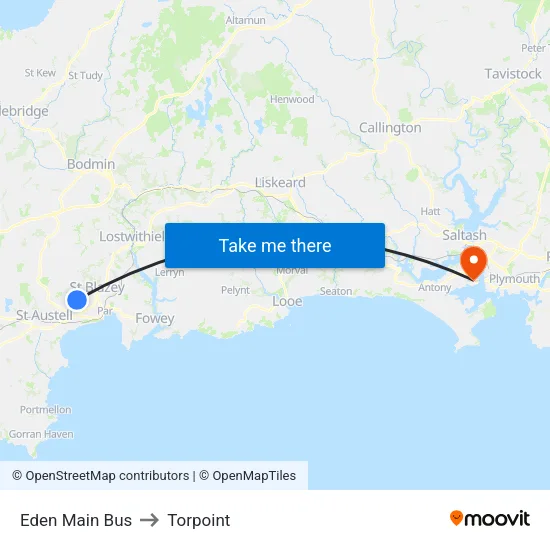 Eden Main Bus Stop to Torpoint map