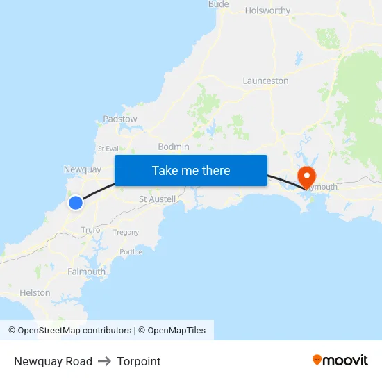 Newquay Road to Torpoint map