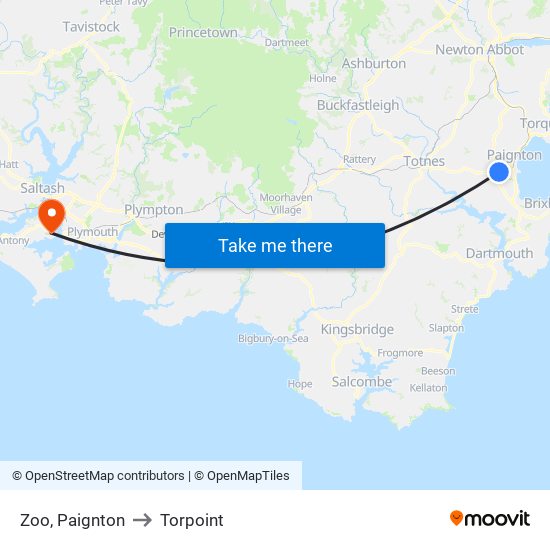 Zoo, Paignton to Torpoint map