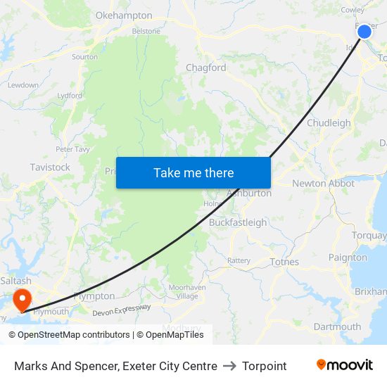 Marks And Spencer, Exeter City Centre to Torpoint map