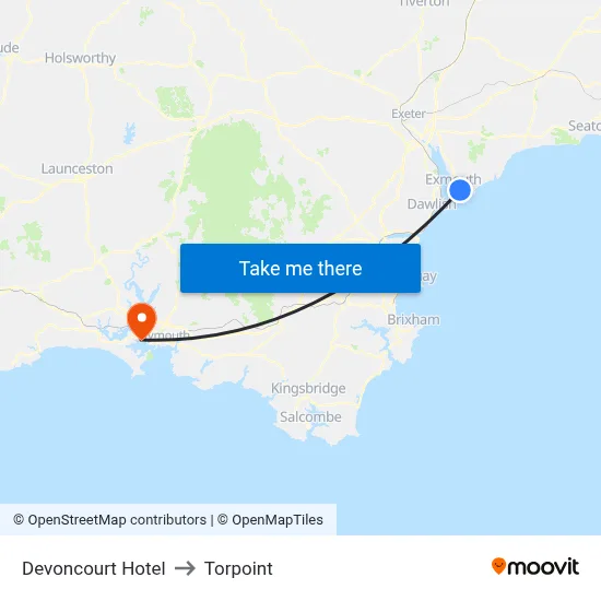 Devoncourt Hotel to Torpoint map