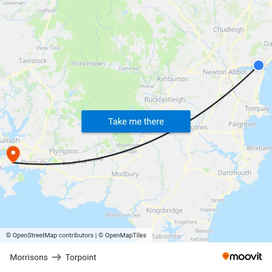 Morrisons to Torpoint map