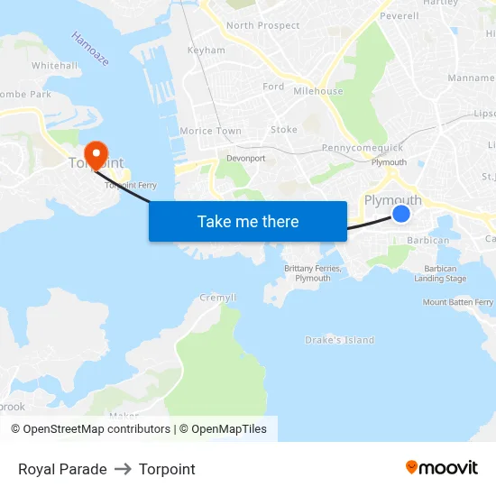 Royal Parade to Torpoint map
