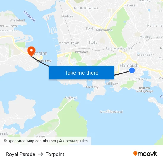 Royal Parade to Torpoint map