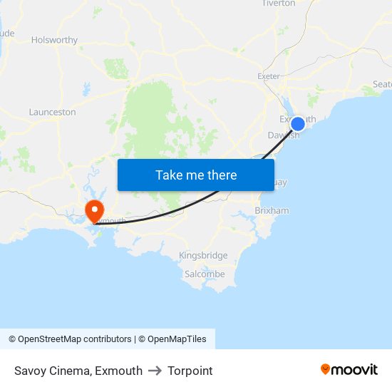 Savoy Cinema, Exmouth to Torpoint map