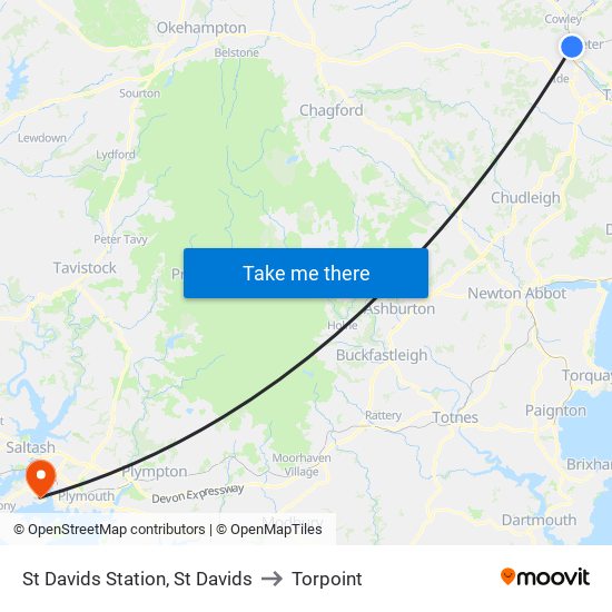 St Davids Station, St Davids to Torpoint map